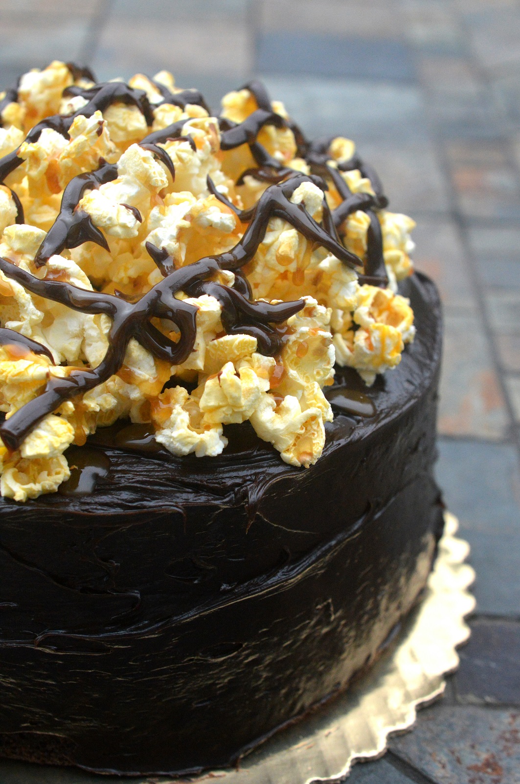 Double Chocolate-Peanut Butter Layer Cake with Caramel Popcorn - Izy  Hossack - Top With Cinnamon