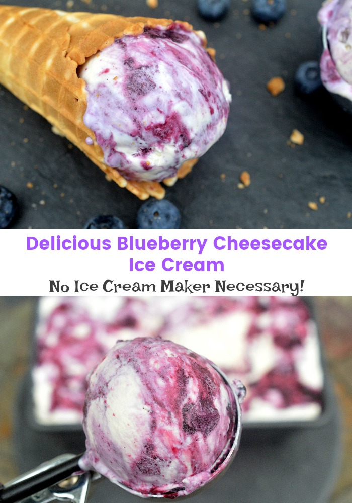 Delicious & Easy No Churn Blueberry Cheesecake Ice CReam...No ice cream maker needed!