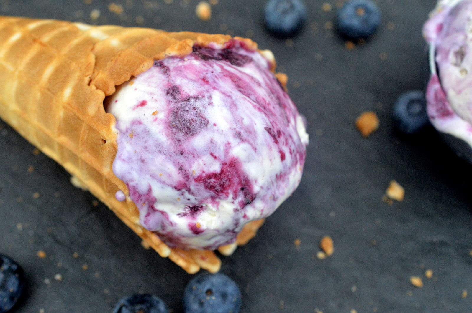 Easy No-Churn Blueberry Cheesecake Ice Cream recipe. 
Blueberry Ice cream cone