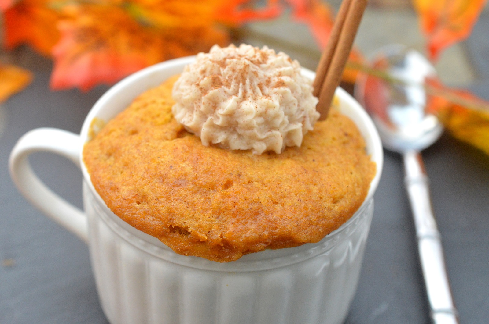 Pumpkin Mug Cake Easy and satisfying dessert for 1! Mug Cake in a teacup