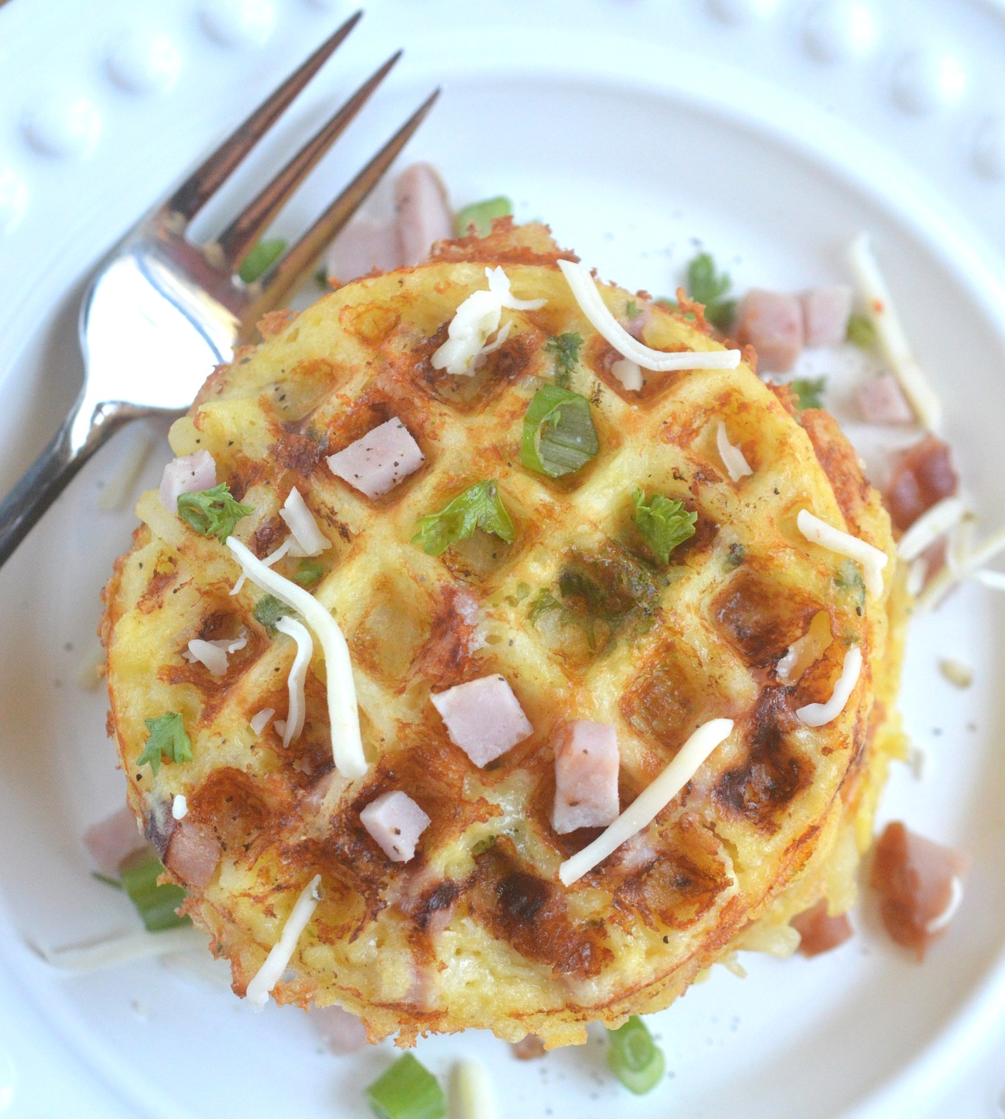 Ham & Cheese Hash Brown Waffles a delicious recipe to use leftover ham!