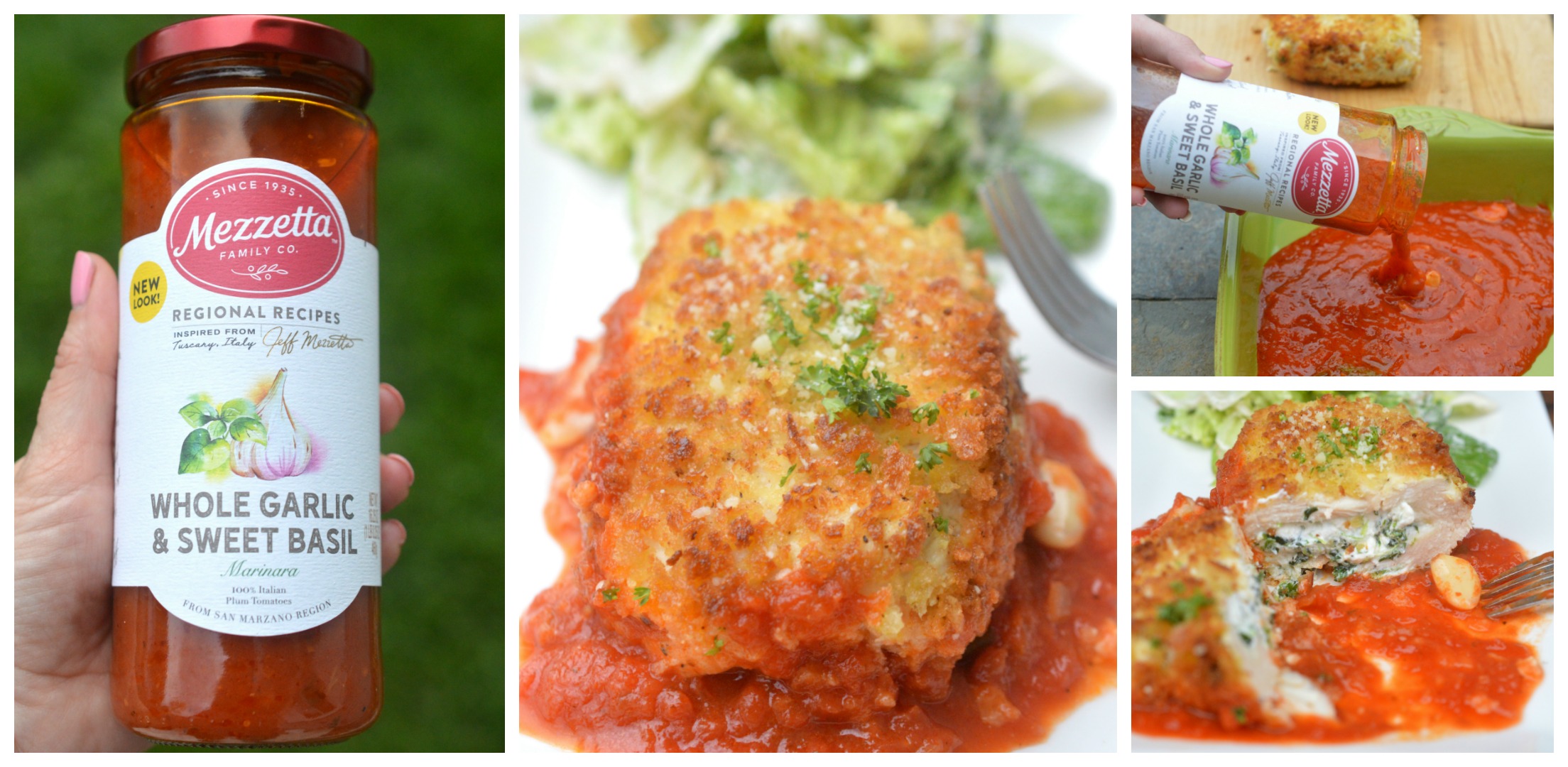 Lasagna Stuffed Chicken Breasts with Spinach Like Chicken Rollatini shown with Mezzetta Pasta Sauce