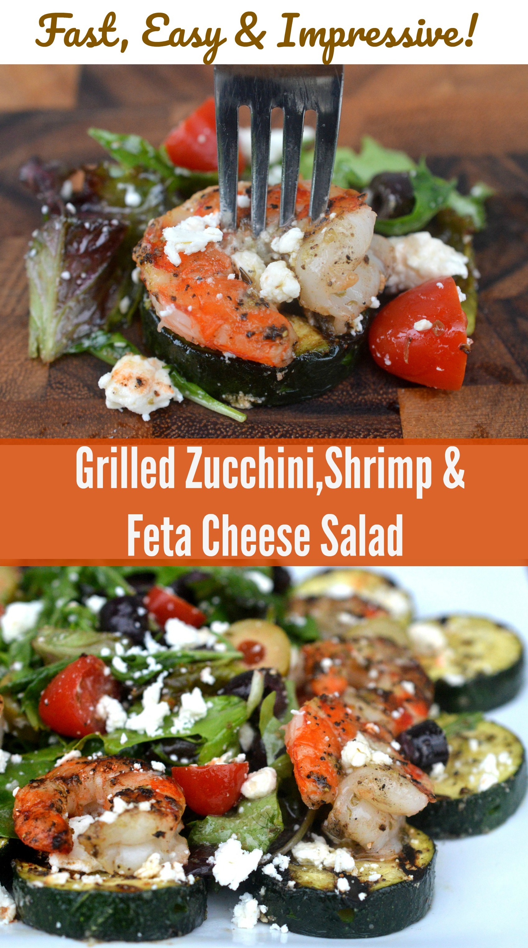 Fast Easy & Impressive Grilled Zucchini, Shrimp & Feta Cheese Salad