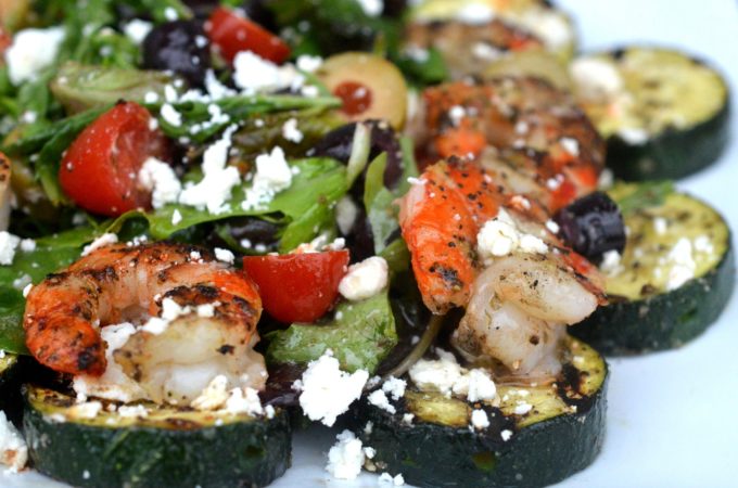 Grilled Greek Shrimp Zucchini & Feta Cheese Salad