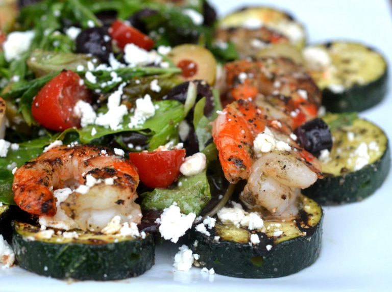 Grilled Greek Shrimp Zucchini & Feta Cheese Salad