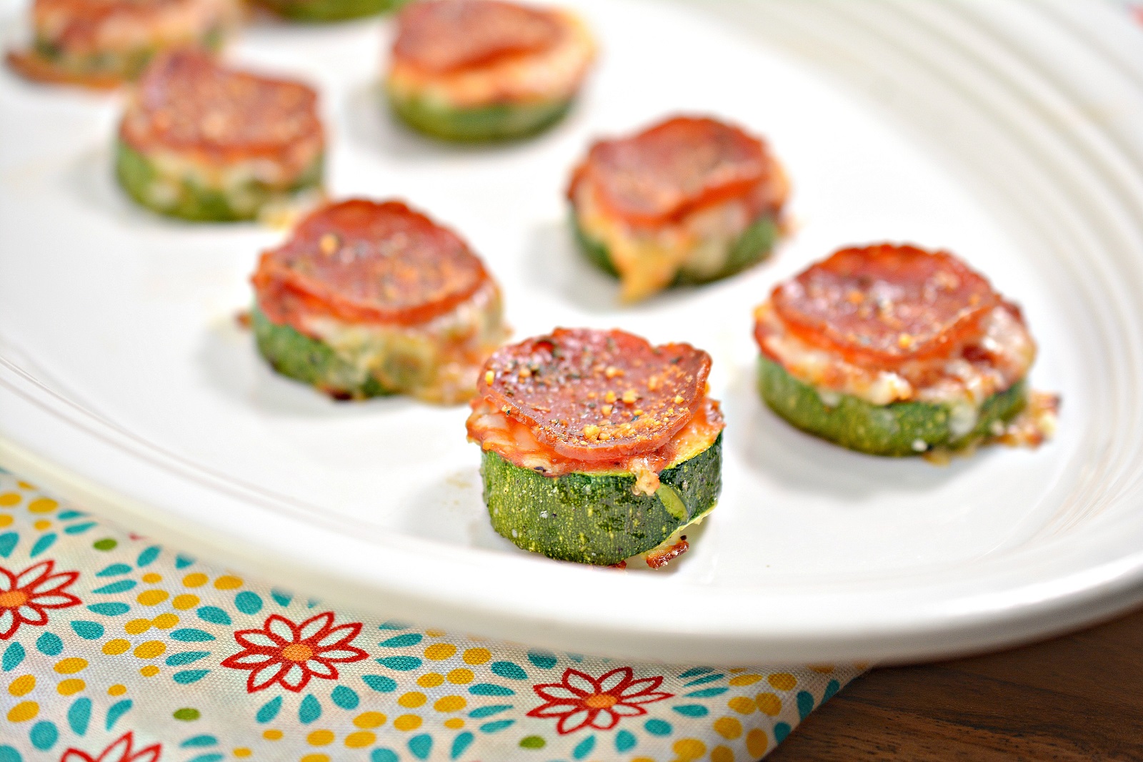 Low Carb Zucchini Pizza Bites with pepperoni