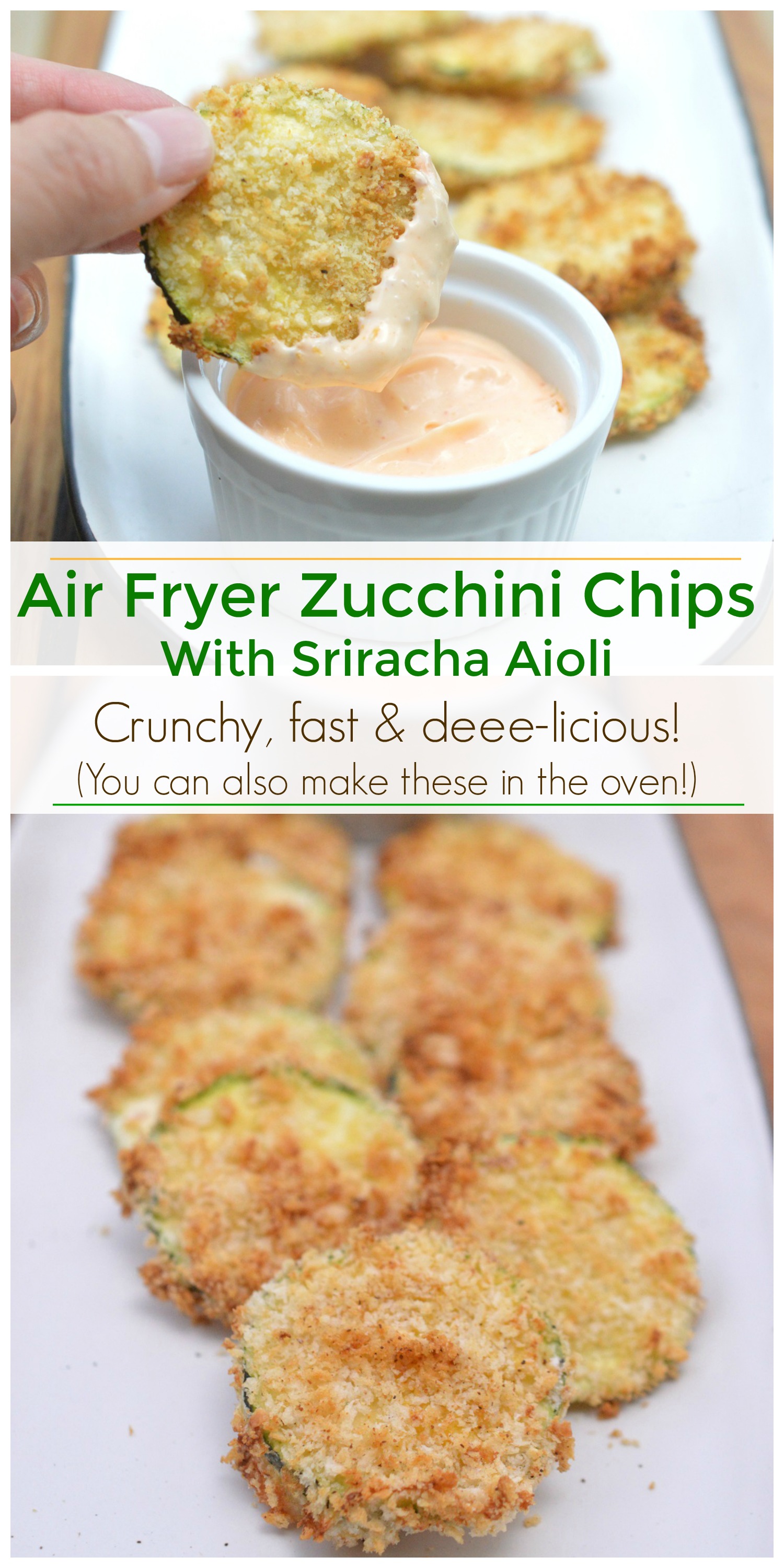 Air Fryer Zucchini Air fried Zucchini Chips with sriracha may. my favorite zucchini recipe!