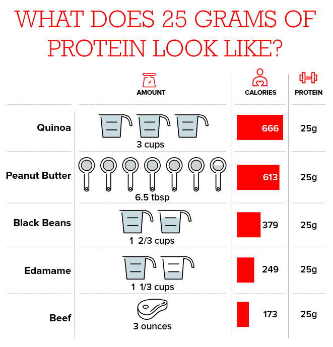 What 25 grams of protein looks like beef. Protein chart