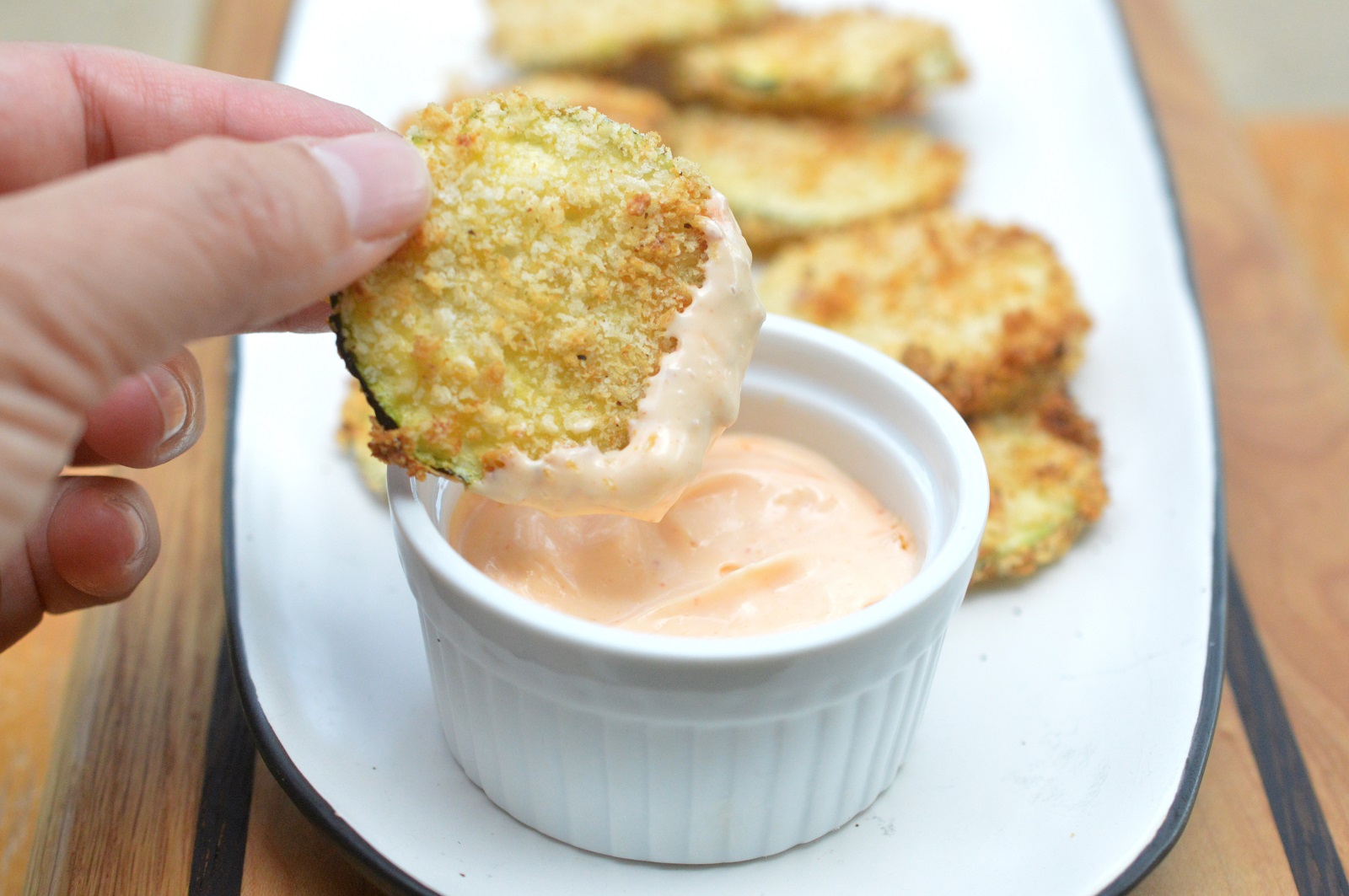 Crispy Air Fryer Zucchini Chips with Sriracha Mayo