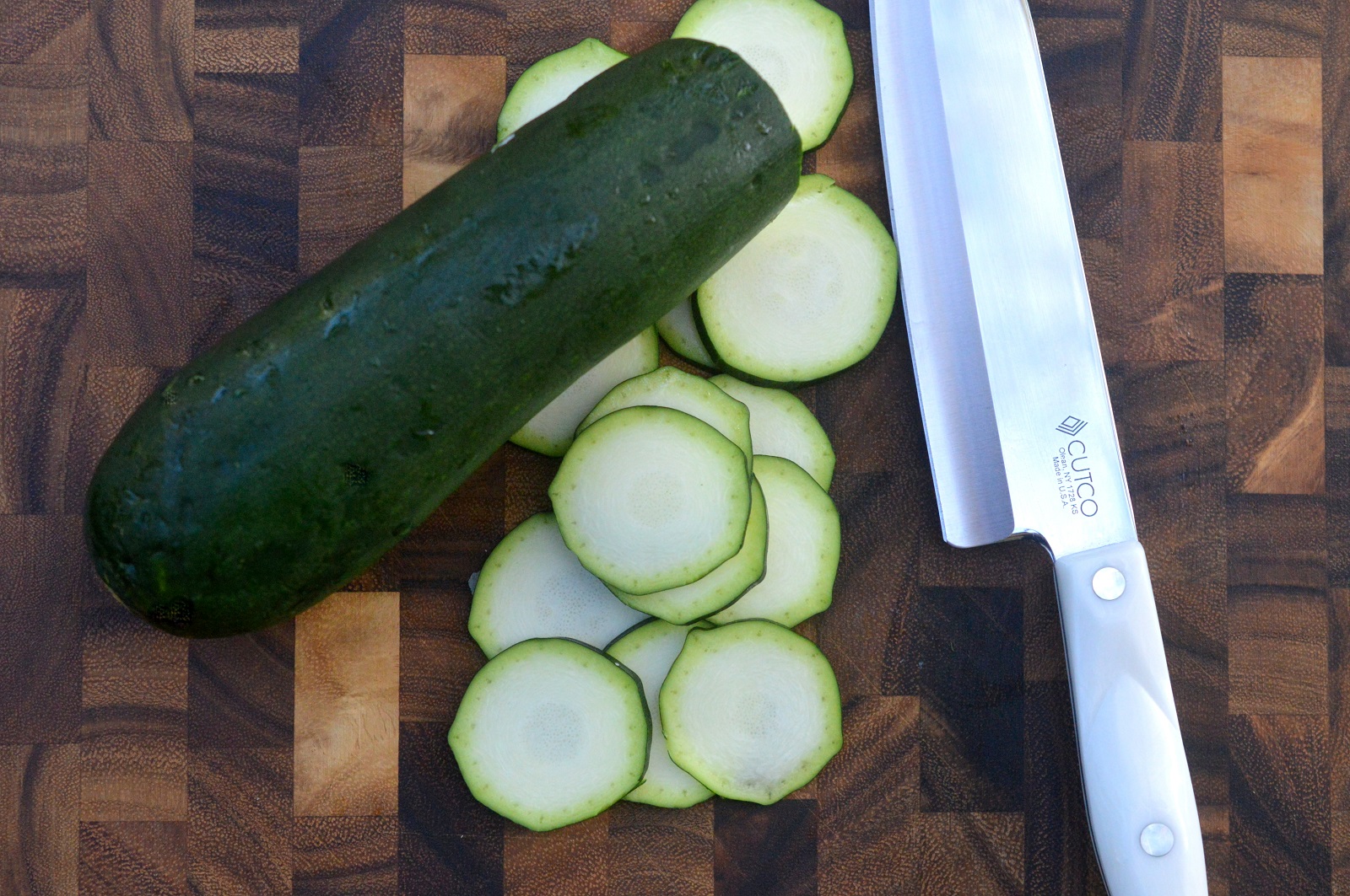Cutting zucchini with Cutco Knife