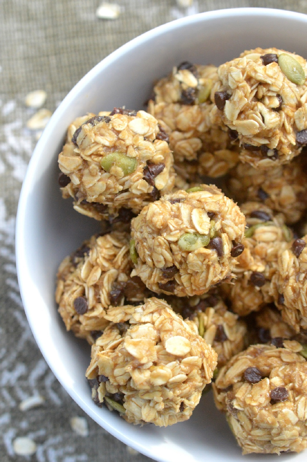 Energy Bites in a bowl Banana Oatmeal Bites with chocolate chips