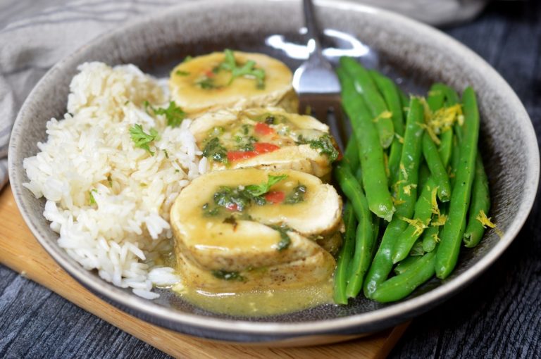 Spinach Roasted Peppers & Cheese Stuffed Chicken Breasts