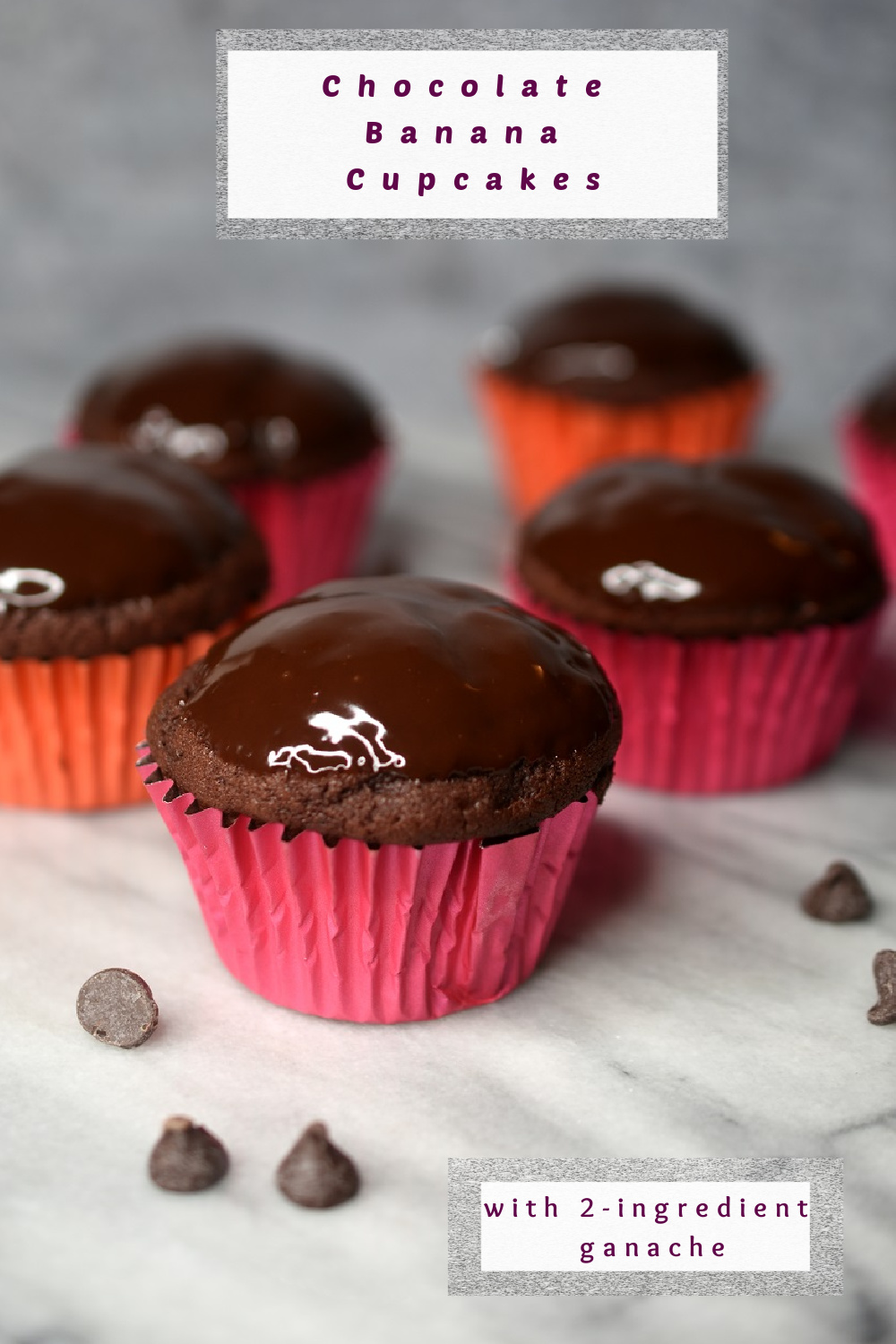 Chocolate Banana Cupcakes glazed with chocolate ganache