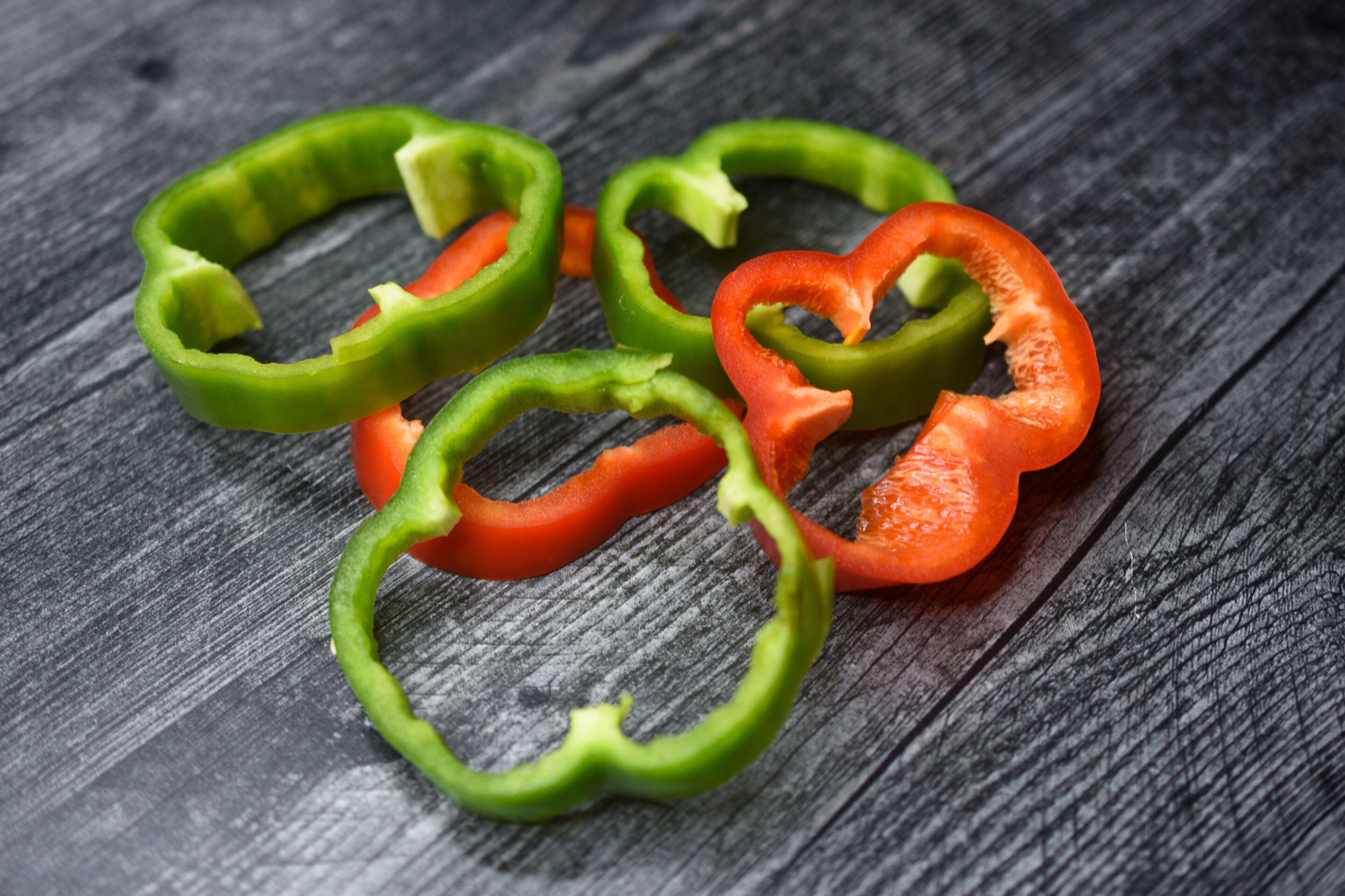 sliced raw pepper rings for making skillet stuffed pepper rings