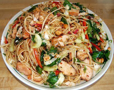 Asian Noodle Salad with Marinated and Grilled Chicken. 