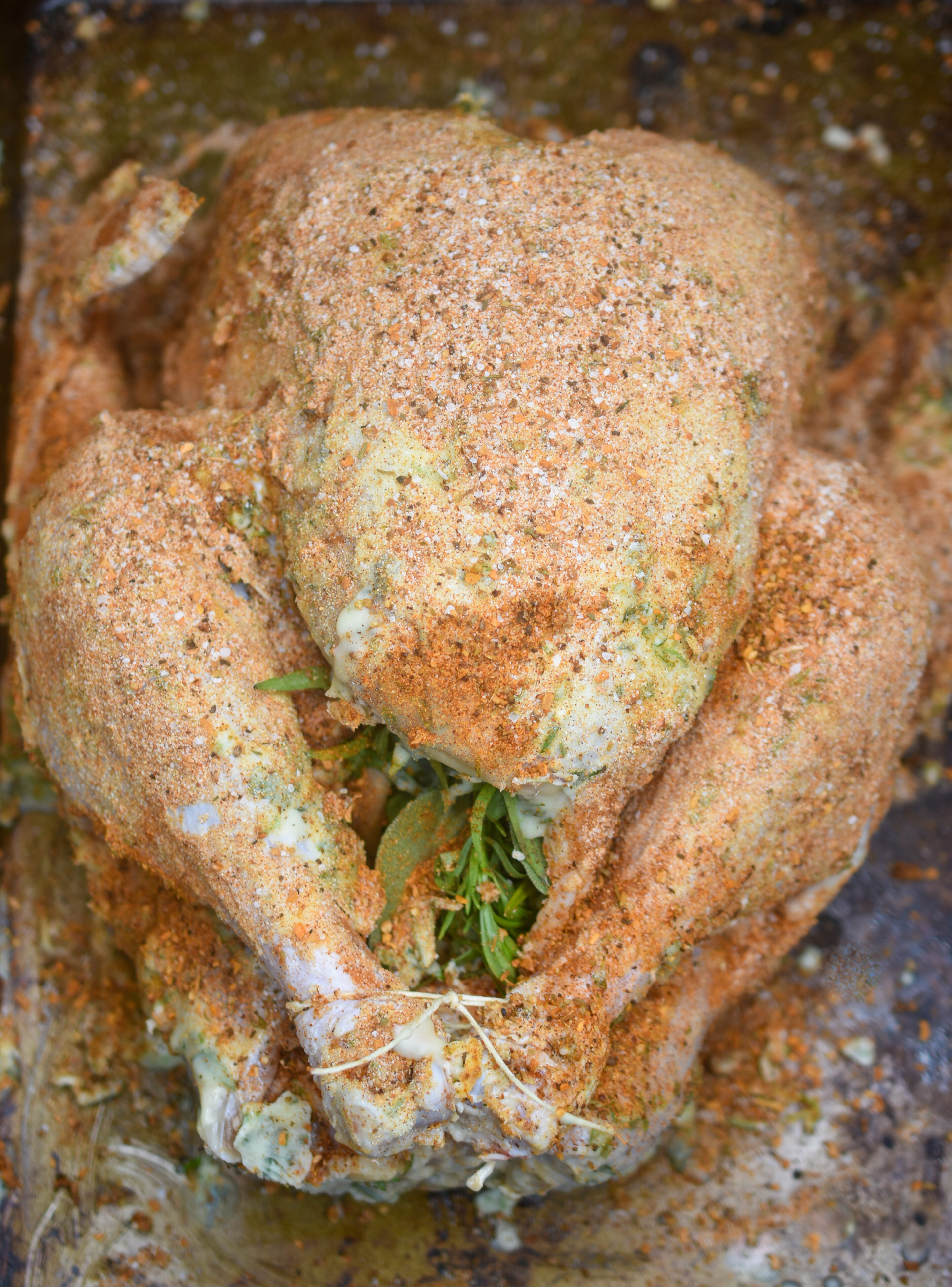 Preparing a whole turkey for the smoker