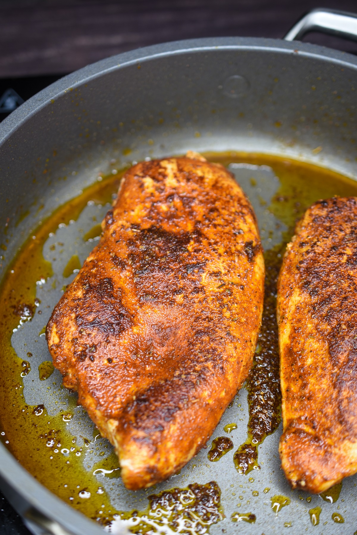 Blackened Chicken in pan. Easy Blackened Chicken recipe