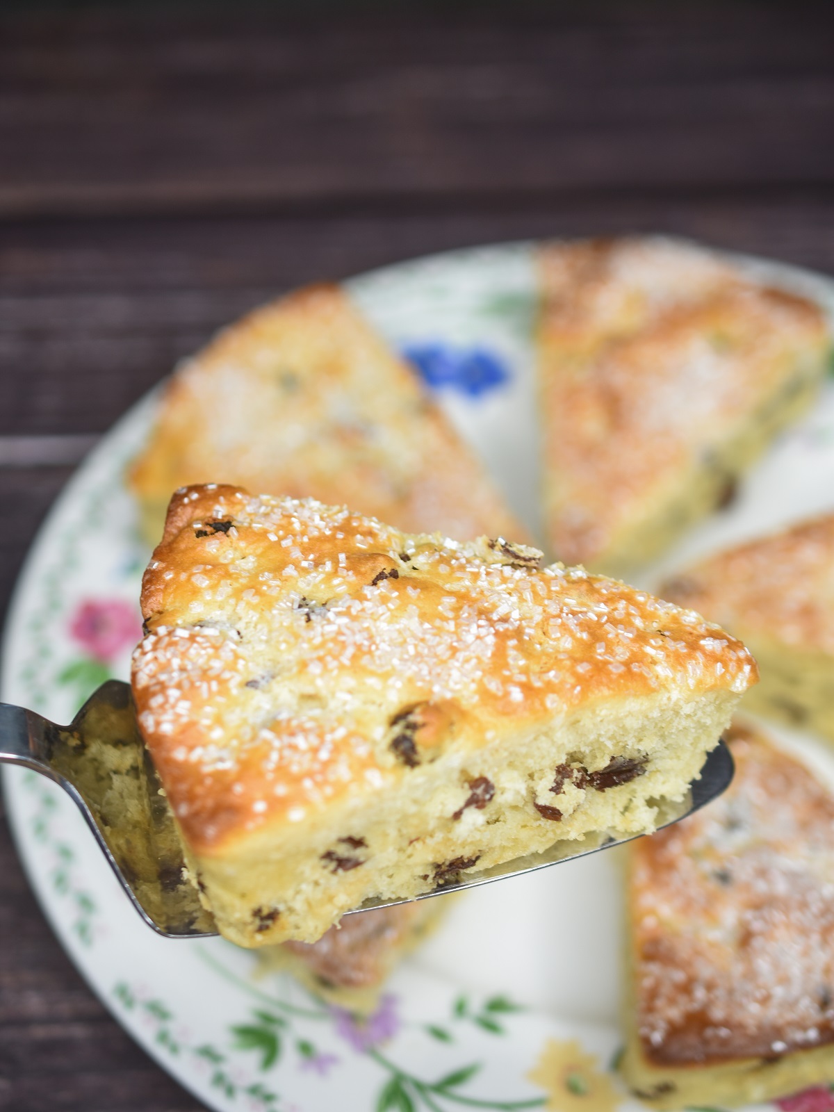 Raisin Scones just like a sweet Irish soda bread. Dusted with sparkling sugar.