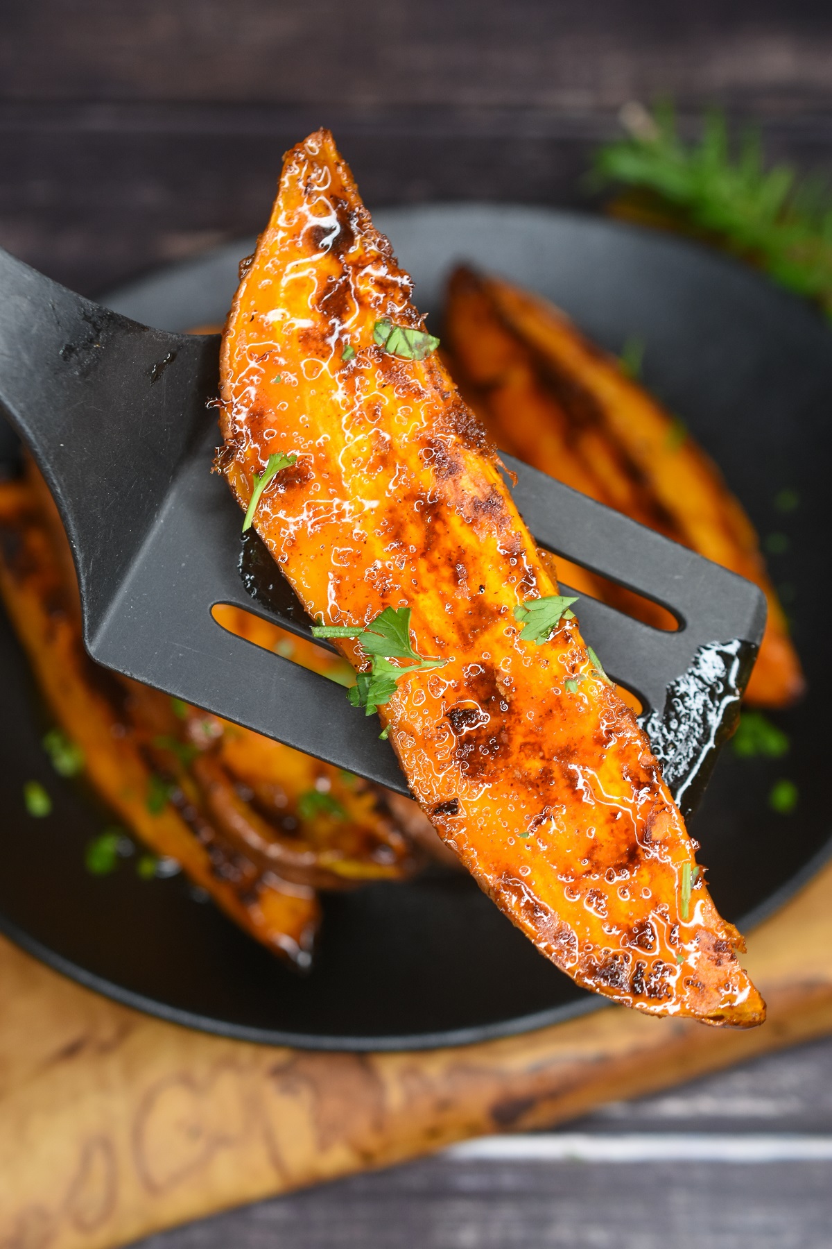 Hot Honey Roasted Sweet Potatoes are so easy to make! Less butter & sugars vs traditional candied sweet potatoes & casseroles. Big flavor!