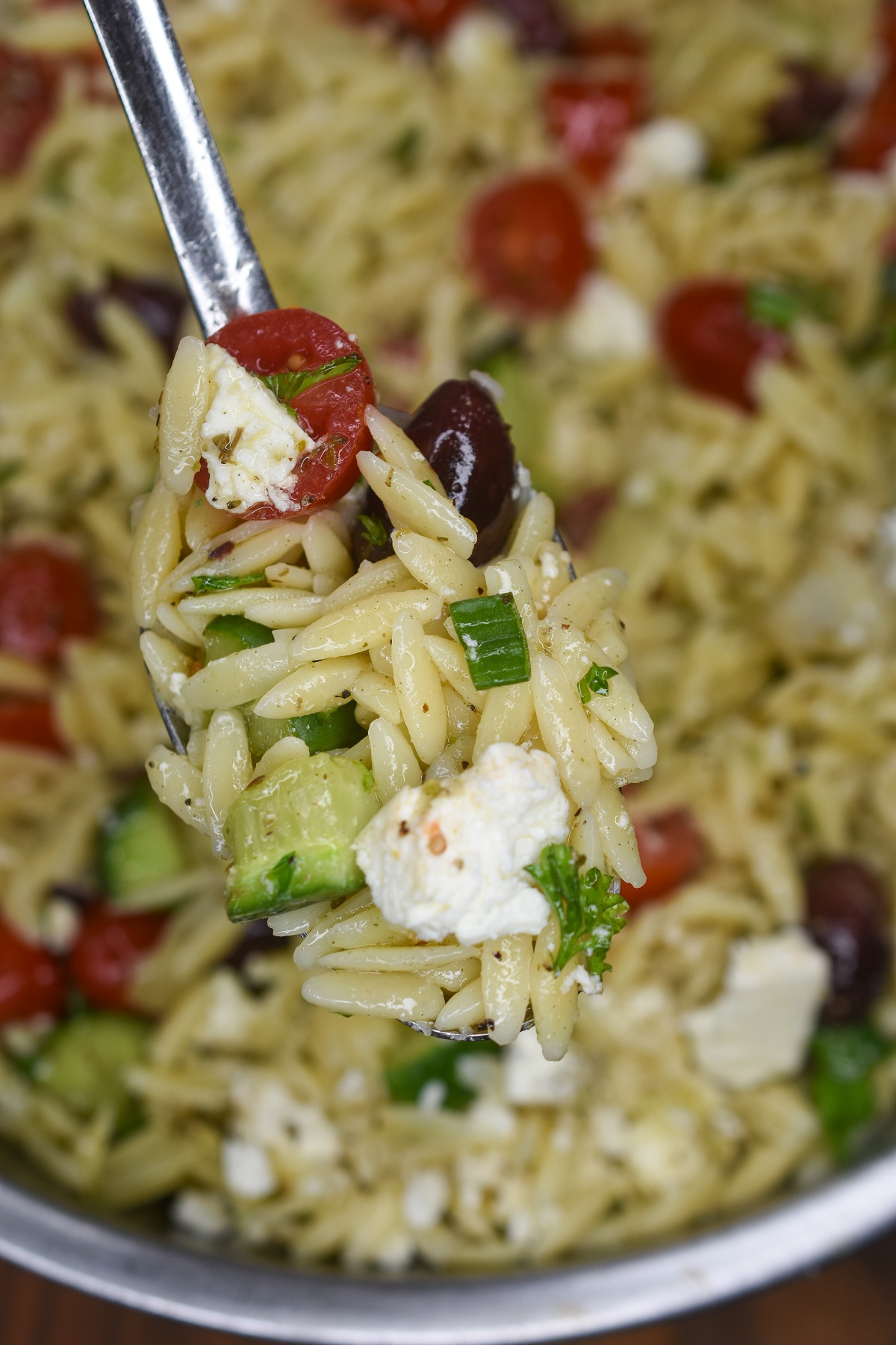 Greek Orzo Salad with tomatoes, feta, cucumbers & artichokes