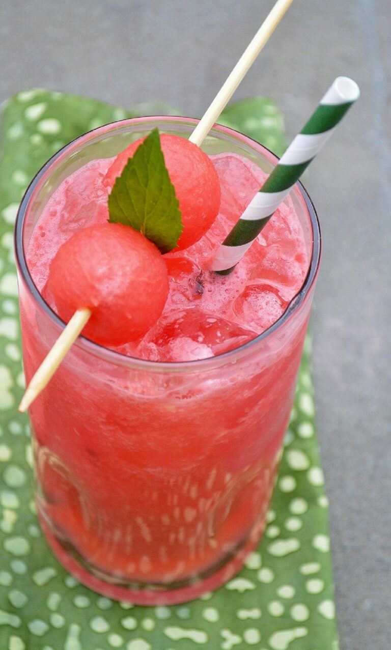 Watermelon Vodka Cocktail garnished with fresh watermelon