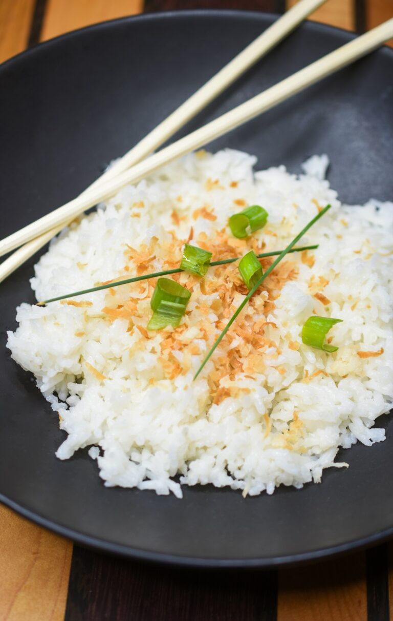 Coconut Rice topped with toasted coconut. Also called Arroz con Coco