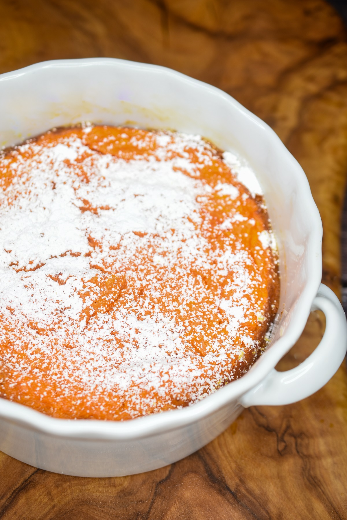 From the famed Picadilly Cafeteria, Carrot Souffle is a lovely side dish recipe for the holidays or a Sunday dinner. Baked Carrot Souffle with a dusting of powdered sugar.