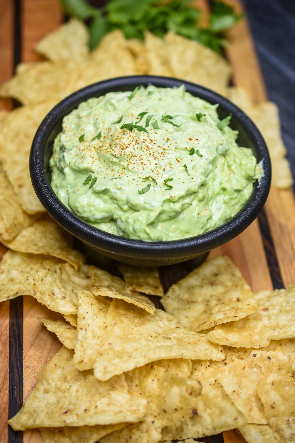 Avocado Crema Recipe shown with tortilla chips for dipping